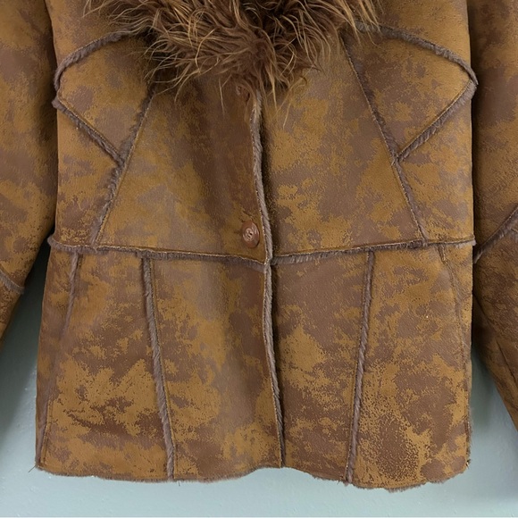 Kaity Brown Faux Fur Collar Vegan Leather Patchwork Coat Sz L Penny Lane Jacket - Picture 3 of 11